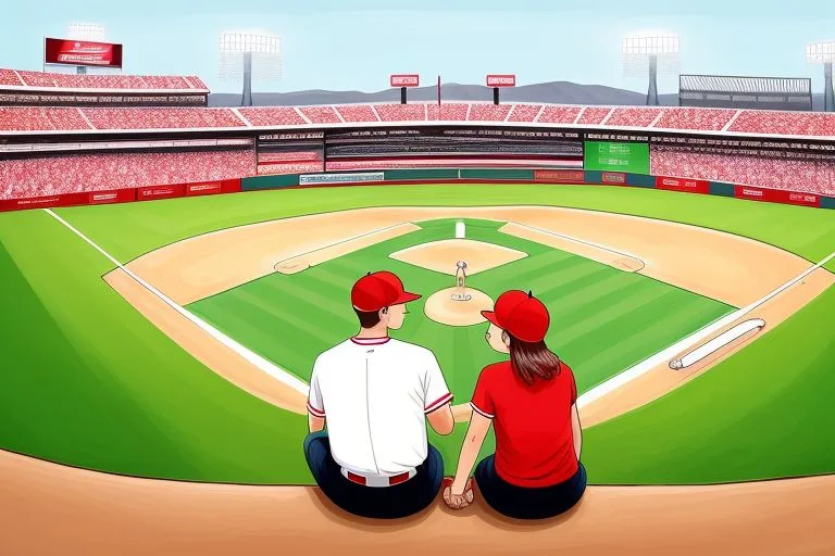 Couple at baseball field illustration