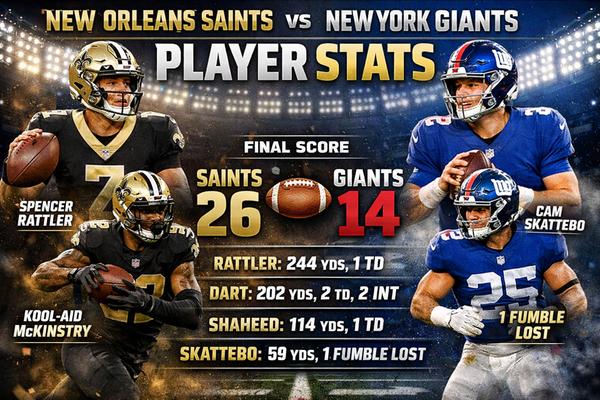 New Orleans Saints vs New York Giants Match Player Stats